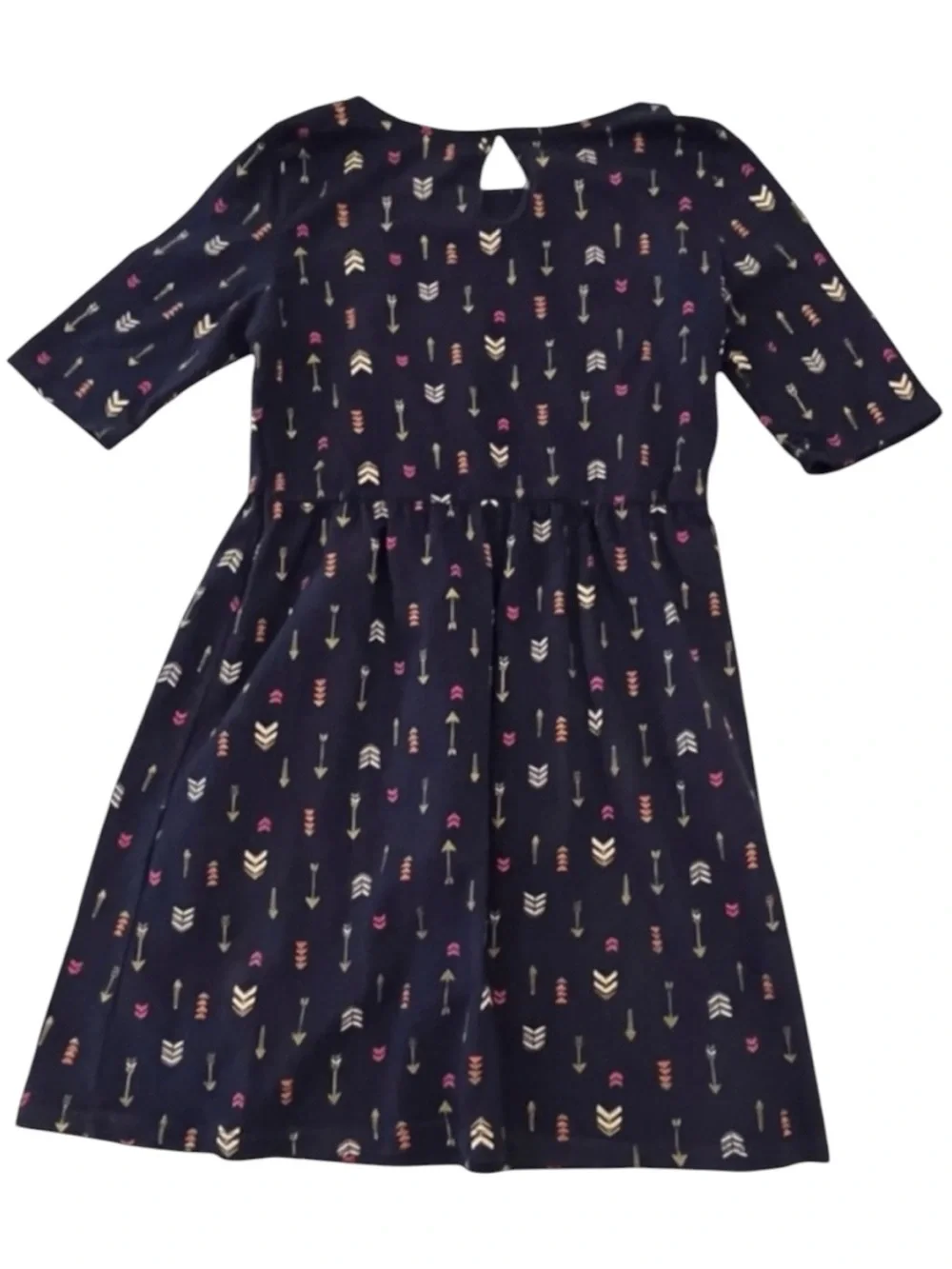 Old Navy Girls Dress Size 8 Navy Blue Gold Pink Arrow Print Short Sleeve Casual